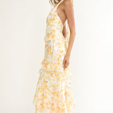 Cipriana Frill Trim Halter Maxi Dress Floral Yellow