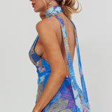 Cipriana Backless Halter Maxi Dress Floral Blue