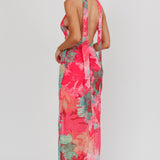 Cipriana Backless Halter Maxi Dress Floral Fuchsia