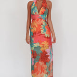 Cipriana Backless Halter Maxi Dress Floral Pink