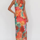 Cipriana Backless Halter Maxi Dress Floral Pink