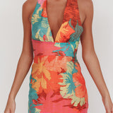 Cipriana Backless Halter Maxi Dress Floral Pink