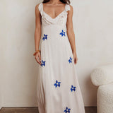Hibiscus Ruffle A-line Maxi Dress Bone
