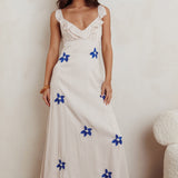 Hibiscus Ruffle A-line Maxi Dress Bone