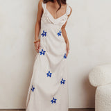Hibiscus Ruffle A-line Maxi Dress Bone