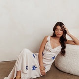 Hibiscus Ruffle A-line Maxi Dress Bone