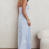 Hibiscus Ruffle A-line Maxi Dress Blue