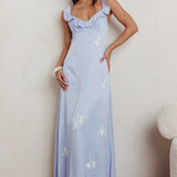 Hibiscus Ruffle A-line Maxi Dress Blue