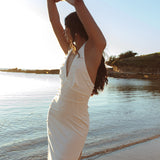 Crystal Lake Halter Neck Pearl Maxi Dress White