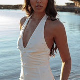 Crystal Lake Halter Neck Pearl Maxi Dress White