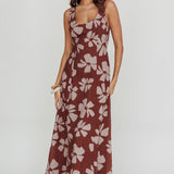 Lillia Floral A-Line Maxi Dress Brown