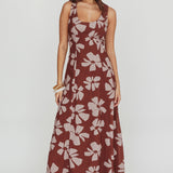 Lillia Floral A-Line Maxi Dress Brown