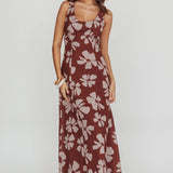 Lillia Floral A-Line Maxi Dress Brown