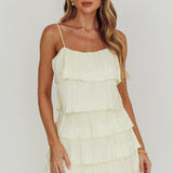 My Type Plisse Tiered Mini Dress Ivory