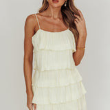 My Type Plisse Tiered Mini Dress Ivory