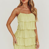 My Type Plisse Tiered Mini Dress Sage