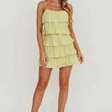 My Type Plisse Tiered Mini Dress Sage