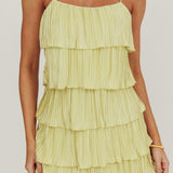 My Type Plisse Tiered Mini Dress Sage