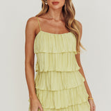 My Type Plisse Tiered Mini Dress Sage