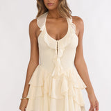 Live Loud Ruffle Layered Hem Mini Dress Cream