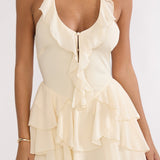 Live Loud Ruffle Layered Hem Mini Dress Cream
