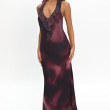 Live Loud Ruffle Halterneck Maxi Dress Print Brown