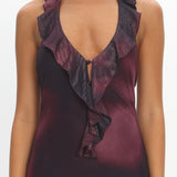 Live Loud Ruffle Halterneck Maxi Dress Print Brown