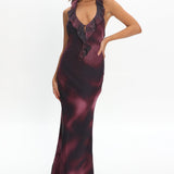 Live Loud Ruffle Halterneck Maxi Dress Print Brown