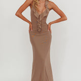 Live Loud Ruffle Halterneck Maxi Dress Grey