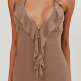 Live Loud Ruffle Halterneck Maxi Dress Grey