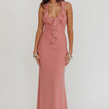 Live Loud Ruffle Halterneck Maxi Dress Rose