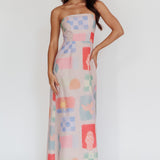 Eastern Sun Strapless Abstract Print Maxi Dress Multi