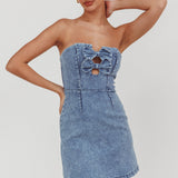 All For You Strapless Mini Dress Blue Denim