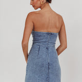 All For You Strapless Mini Dress Blue Denim