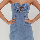 All For You Strapless Mini Dress Blue Denim