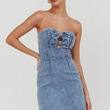 All For You Strapless Mini Dress Blue Denim