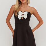 All For You Bow Strapless Mini Dress Black