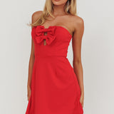 All For You Bow Strapless Mini Dress Red