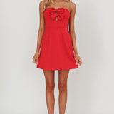 All For You Bow Strapless Mini Dress Red