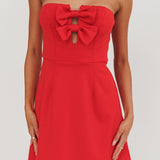 All For You Bow Strapless Mini Dress Red