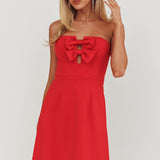 All For You Bow Strapless Mini Dress Red