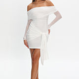 Dangerous Off Shoulder Waist Tie Mini Dress White