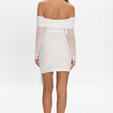 Dangerous Off Shoulder Waist Tie Mini Dress White