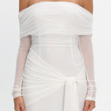Dangerous Off Shoulder Waist Tie Mini Dress White