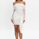 Dangerous Off Shoulder Waist Tie Mini Dress White