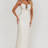 Slow Burn Tied Shoulders Satin Maxi Dress Oyster