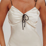 Slow Burn Tied Shoulders Satin Maxi Dress Oyster