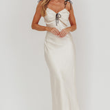 Slow Burn Tied Shoulders Satin Maxi Dress Oyster