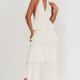 Kimberley Halter Neck Ruffle Maxi Dress Beige
