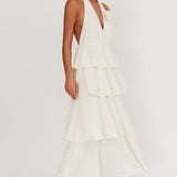 Kimberley Halter Neck Ruffle Maxi Dress Beige